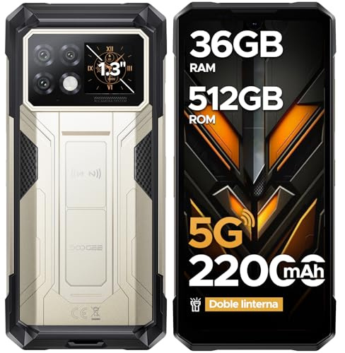 DOOGEE S200 MAX Movil Irrompible 5G, 6.72’’ FHD+ 120Hz, 1.3”Pantalla Secundaria Móvil Resistente,22000mAh(66W), Android 15, 36GB+512GB/2TB TF 108MP+32MP+20MP Movil Rugerizado, NFC/OTG/Face ID/WiFi 6