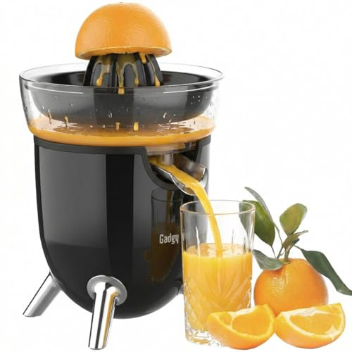 Gadgy Exprimidor Eléctrico 100W – Extractor de Zumo Compacto con Pico Antigoteo, Tapa Anti-polvo y Patas Antideslizantes - Zumo Fresco de Naranja, Limón y Lima