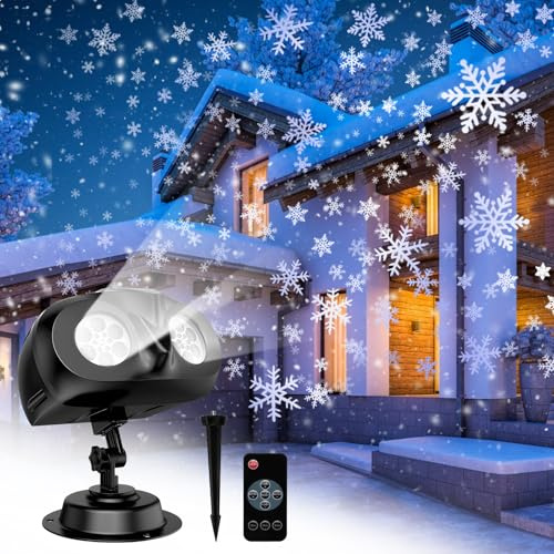 Kiature Proiettore di luci natalizie, proiettore di fiocchi di neve, luci a LED rotanti in movimento con timer telecomandato, per interni ed esterni, impermeabile, per decorazioni natalizie