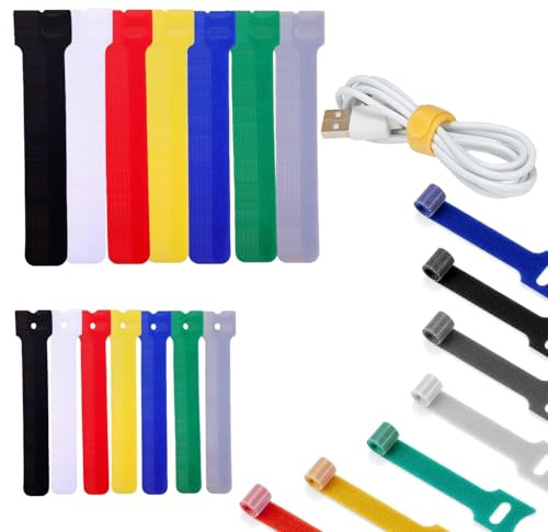 Buntes Klett Kabelbinder Set, 140 Stück Wiederverwendbare Kabelbinder mit Klettverschluss, 7 Farben und 2 Größen für Kabelmanagement in Home, Office, Auto