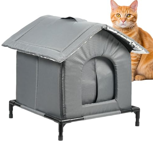 Qurygin Katzenhaus für den Außenbereich, wasserdicht, 33 x 33 x 33 cm, isoliertes Katzenhaus, Katzenhäuser, wasserdichter Unterschlupf, geschlossenes Haustierzelt, isolierte Tierhöhle, kaltes Wetter