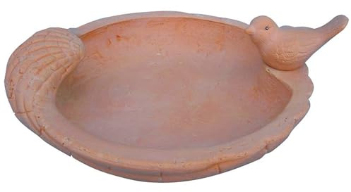 Vogeltränke Vogelbad Tränke mit Spatzenfigur Terracotta Keramik Wasserstelle L33 × B31 × H12,5