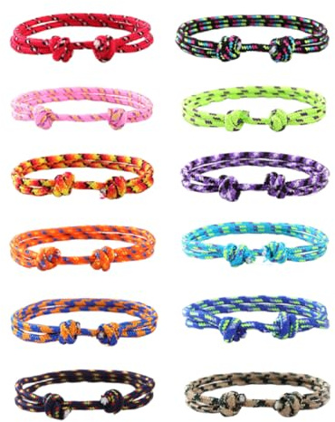Caiyao 8/12Pcs Colorful Bohemia Neon Braided Friendship Charm Bracelets Set Handmade Adjustable Surfer Rope String Bracelets for Women Men Boho Summer Beach Surfer Tribal Jewelry Gifts-12pcs