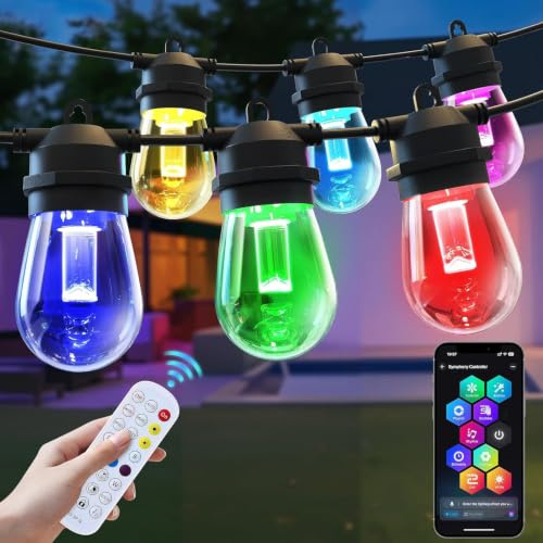 Quntis 16m S14 Smart LED Ljuskedja – APP & Fjärrkontroll, RGB | IP65-klassad ljusslinga med 16 miljoner färger och över 200 DIY-lägen. Innehåller musiksynk och justerbar ljusstyrka.