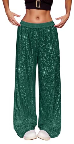 Pantalon Paillette Femme Disco Brillant Jambes Larges Pantalons Taille Basse Rétro Décontracté Streetwear Baggy Femme Soirées Danse Hip Hop Jazz Pants de Carnevale
