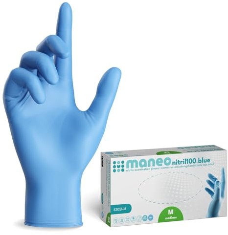 maneo 200x Einweghandschuhe Blau, Nitril Handschuhe puderfrei M | Einmalhandschuhe, Handschuhe Einweg, latexfreie Gummihandschuhe, Nitrilhandschuhe, Putz-, Koch- & Haushalts-Handschuhe