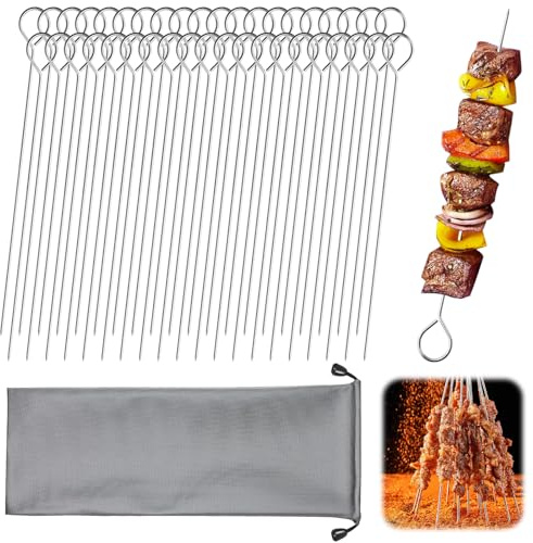 40 pinchos de metal para barbacoa de 25 cm, pinchos reutilizables de grado alimenticio, palos de barbacoa de acero inoxidable para horno, freidora de aire, parrilla, brochetas de pavo, brocheta de