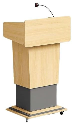 Hölzernes Podium, Höhenverstellbar 98-135cm, Mobiles Rednerpult mit abschließbaren Rollen, Doppellagiges Aufbewahrungs-Pult für Kirche, Klassenzimmer, Konferenz, Rede, Hochzeit Gray