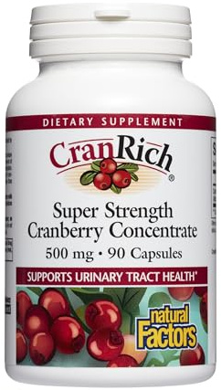 CranRich by Natural Factors, Super Strength Cranberry Concentrate, Antioxidant Supplement for Urinary Tract Support, Non-GMO, 90 Capsules