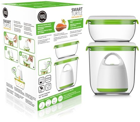 FOSA MADRID MINI-STARTER-set 3-delad – MC30000 – Smart vakuum matförvaring – vakuumpump turtle inklusive batterier + 2 runda förvaringsbehållare