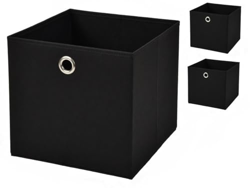Stick&Shine 3x Aufbewahrungs Korb Schwarz Faltbox 33 x 33 x 33 cm Regalkorb faltbar