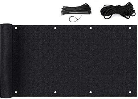 Sekey Balkon Sichtschutz Balkonabdeckung HDPE 220 g/m², 75x500cm, Leicht Transparent Wind- und UV-Schutz Wetterfest, mit Ösen, Nylon Kabelbinder und Kordel, Schwarz