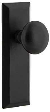Ageless Iron Keep Long Plate with Keep Door Knob Interior Set, Universal Handling, Privacy, 2-3/4-Inch Backset, Matte Black Iron
