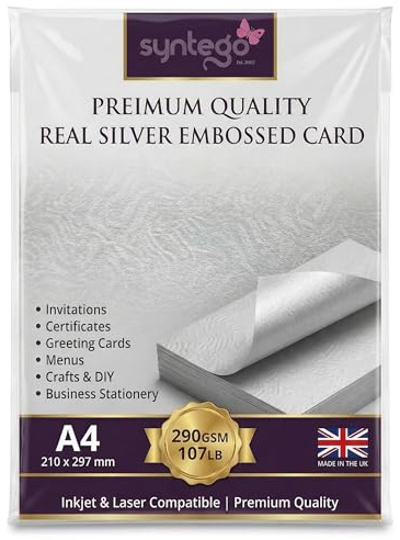 10 Blatt A4 Perlglanz-Brokat, geprägtes Design, Strukturkarton, 290 g/m², Silber