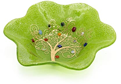 Sospiri Venezia Svuotatasca Piatto Soprammobile Ciotola Albero della Vita Vetro Murano Decorato Murrine e Foglia Oro Idea Regalo Realizzato a Mano Made Italy (19X19 cm)