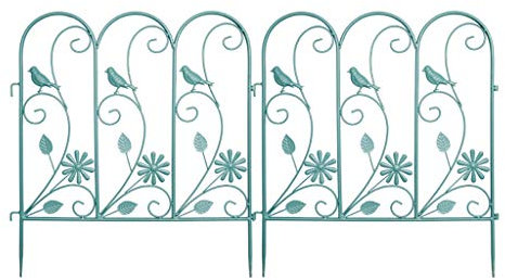 YICO Bordure de Jardin Décorative Conception Ornée d'oiseaux et de Fleurs - Clôture de Jardin en Fer Forgé (Vert)