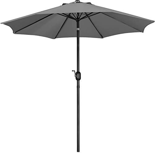 Yaheetech Garden Parasol Umbrella 2.7M Patio Table Umbrella Outdoor Sun Shade for Garden with Crank Handle & 8 Metal Ribs for Backyard/Deck -Grey