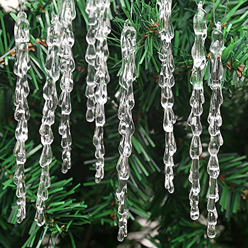 Zsail Eiszapfen Ornamente 25 pcs Eiszapfen Anhänger Set Weihnachtsdekoration Acryl klare Eiszapfen mit 25 Schnur für Weihnachtsbaum Dekoration (Wassertropfen 5,9inch)