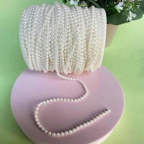 50m Pearl Shiny Bead Chain, 3 mm Artificial Pearl Ornaments Chain String, Faux Beads Roll, Imitation Bead Decorative String for Xmas Tree Holiday Wedding DIY Decoration Supplies