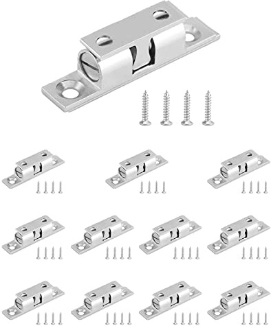 QWORK Double Ball Tension Roller Catch Latch, 12Pcs 2 Premium Solid Brass Hardware Fitting with Screws for Cabinet, Closet & Furniture Door, Chromium Plated