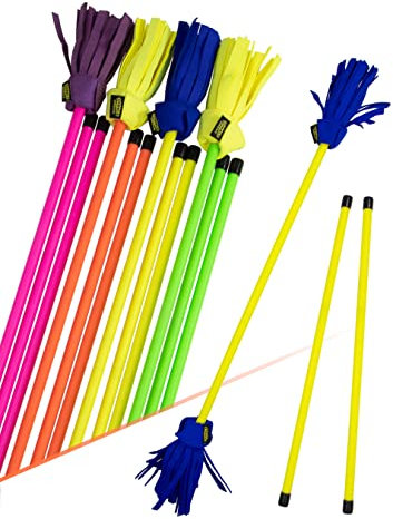 Juggle Dream Neo Flowerstick Set inkl. Handstäbe. Fiberglasstock, Silicone Grip, Wildlederfransen. Jonglier Flower Stick (Gelb/Blau)