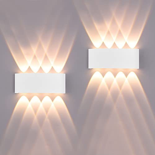 2 Stücke Wandleuchte Aussen/Innen LED Wandlampe Außen 16W 1600LM Wandbeleuchtung Up and Downlight IP65 Wasserdichte moderne Aussenlampe Aluminium Scheinwerfer Wandleuchten(weißes 3000K warmes Licht)