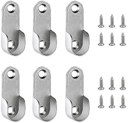 6-Piece Oval Hanging Rails - Wardrobe Pole Fittings & Pipe Brackets for Shower Curtains & Closet Curtains (16 mm/ 0.63 Inch)