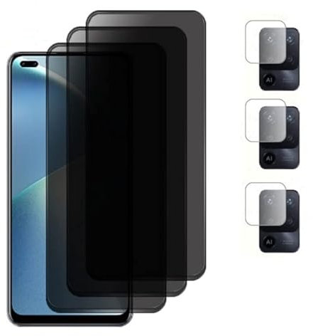nulala 3 Piezas Protector Pantalla de Privacidad para OPPO Realme GT Neo 2 con 3 Piezas Protector de Lente de Cámara, Antiarañazos, Película de Cristal Vidrio Templado para OPPO Realme GT Neo 2