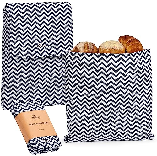 Li'l Things Eco-friendly Reusable Beeswax Bread bags | Improved Beeswax Coating | Set of 2 Sizes |13'x13' & 15’x 9’ | 6 Different Themes | Great for Home-Baked Store-Bought Bread | Black Zig Zag
