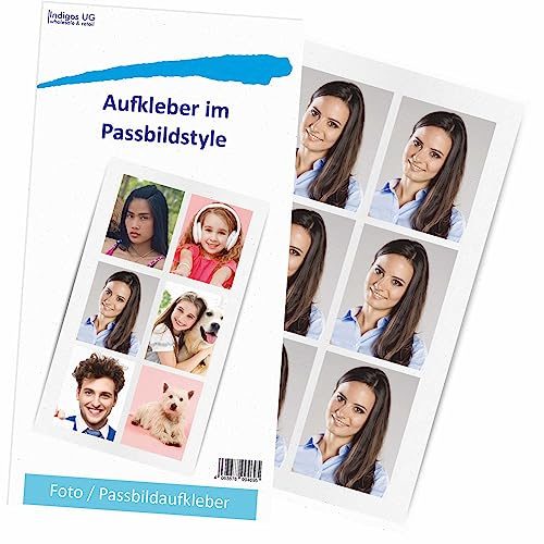 INDIGOS UG - Passbild Aufkleber 40x51 mm - personalisierte Fotosticker für Freundebuch, Kindergarten, Schule, Bewerbung und Dokumente