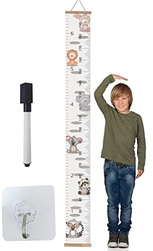 Wachstumstabelle für Kinder, 78,7 Zoll (78,7 Zoll) Stoff-Leinwand-Höhenmesslineal, langlebige und wasserdichte Holzrahmen-Höhenmesstabelle, abnehmbare Wachstums-Messlatte aus Leinwand für Innenwände