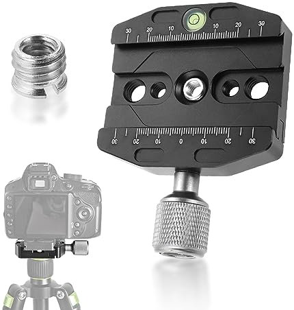 Vegena Abrazadera de placa de liberación rápida, 70 mm, abrazadera de metal para Arca-Swiss, placa de liberación rápida de trípode, asiento universal de liberación rápida, color negro