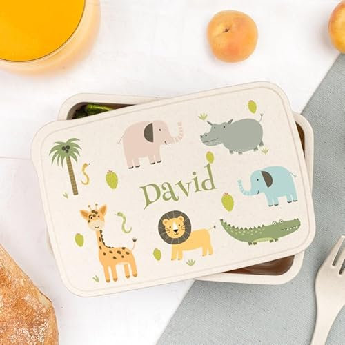 Wanapix | Scatola da Pranzo per Bambini Personalizzato con Nome |Include Posate | Senza BPA |Portapranzo - Porta Merenda - Lunch Box| Scuola/Asilo | 700 ml | Animali