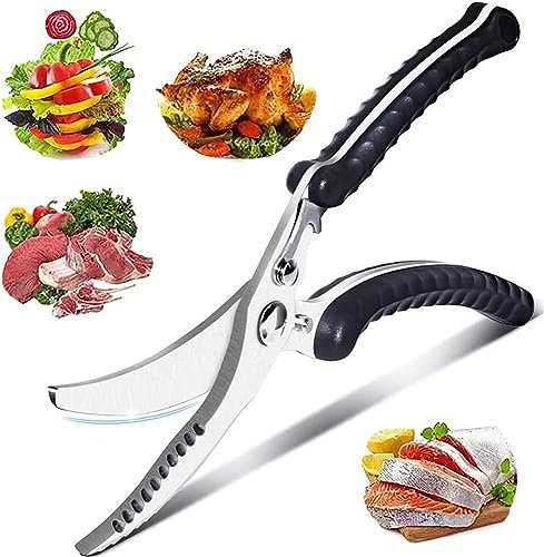 LATRAT Geflügelschere Edelstahl Profi mit Metallgriff, üchen Schere, Edelstahl Geflügelschere, Küchenschere mit Anti Rutsch Griff, Zum Schneiden von Hühnchen, Knochen, Fisch, Fleisch, Gemüse