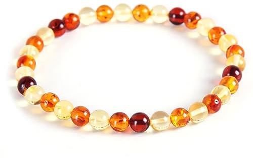 Guptue Natural Baltic Amber Bracelet for Adults (Women/Men)/ Dark Red Color and Lemon yellow Progressive color change/Baltic Amber Rainbow Beads Certified Amber Jewelry