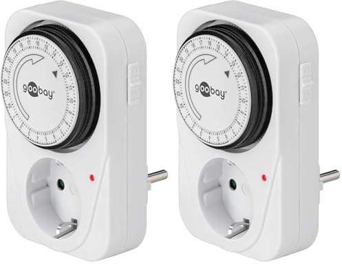 Goobay 51276 Analoge Zeitschaltuhr Steckdose 3500W Mechanische Schaltuhr Zeitschalter für Steckdose Timer Analog 15 Min. Intervall Timer innen Weiß (Packung mit 2)