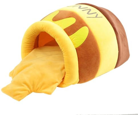 JISADER Lit pour Chat en Forme de Pot de Miel, Niche pour Chiot, Doux, Dessin animé, Coussin épais Semi-fermé, Maison pour Chien, Chaude d'hiver, lit