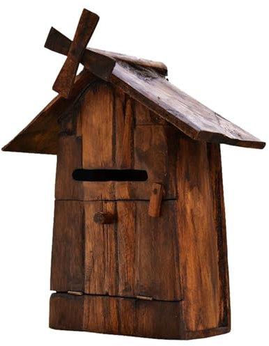 MELPHI Briefkästen für Den Außenbereich, Briefkasten Aus Holz, Ideal für Kleine Pakete Oder Umschläge, Dekoration für Den Außenbereich, Vintage-Briefkasten für Geld, Pakete, Umschläge und Karten