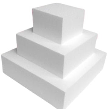 Basi quadrate in polistirolo (kit 3 pezzi separabili) per torta a piani in cake design e decorazioni creative. Misure 30x30xH5 Cm - 20x20xH5 Cm - 10x10xH5 Cm