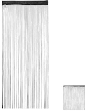 Relaxdays Juego 2 Cortinas de Hilos, Puertas y Ventanas, 245cm, Lavables, para Acortar, 90 x 245 cm, Negro, Poliéster, 145 x 245 cm