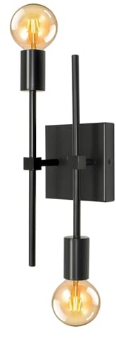 Applique da Parete Interno Vintage con Doppio Braccio, 2 Luci Nero Quadrato Applique Industrial, Lampada da Parete Orientabile Metallo, E27 applique Specchio Bagno, Moderna Illuminazione Interna