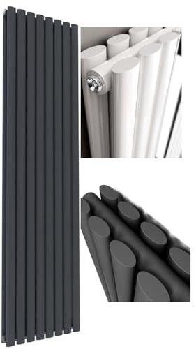 Greened House Anthracite Oval Tube Radiator 1800 x 420 Double Column | Vertical, Tall, Central Heating, Panel Radiator