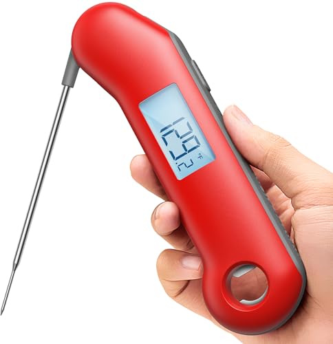 ThermoMaven ProfessionaI Meat Thermometer Digital, 3X Faster 0.5 Sec Instant Read, NIST Certified Accuracy ±0.5°F, 100% Waterproof Probe, Auto-Rotate Bright Indicator, for Candy/Grill/BBQ, Red & Gray