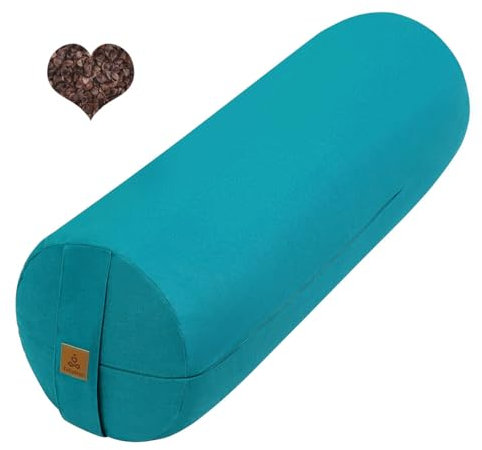 FelizMax Organic Buckwheat Bolster (24x9 in) Yoga Cushion Restorative Yoga Accessory Meditation Supportive Floor Cushion - Large Cylinder (Cyan Blue)