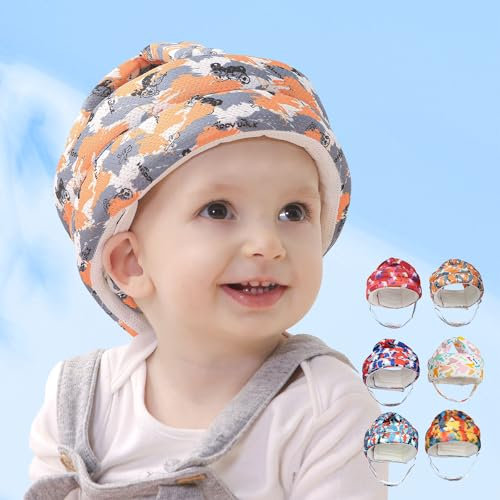 Fettwal Casque Bébé Anti Choc, Protection Enfant Respirant Régulier, Convient aux Enfants de 0.5 à 3 Ans, Ours Heureux