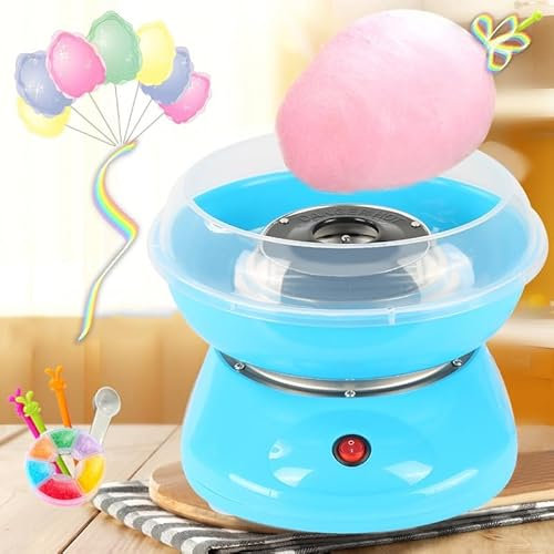 Mini machine à barbe à papa pour enfants, 1 cuillère à mesurer + 10 baguettes, cadeau d'anniversaire pour enfants, cadeau de vacances, fête de Noël (Bleu)