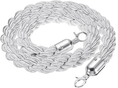 PATIKIL Corde de Poteau, 1.2m Corde Torsadée pour Poteaux, Supports, Séparateur de File d'Attente, Contrôle des Foules dans les Hôtels, Blanc Argenté