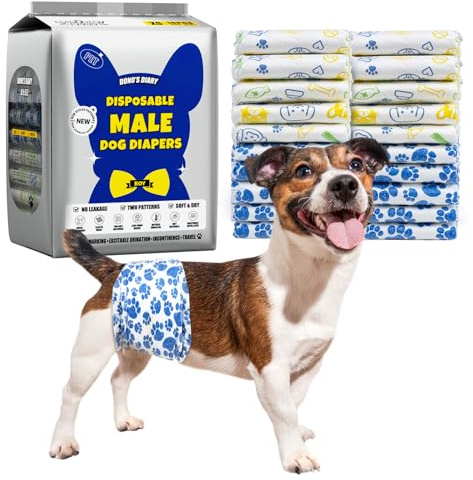 Dono Pannolini Cani Maschi, 30 Pezzi, Pannolini per Cani Maschi per Incontinenza, Indicatore di Bagnatura, Super Assorbenti, a Prova di Perdite, Minzione Eccitante, Calore,XS,S,M,L