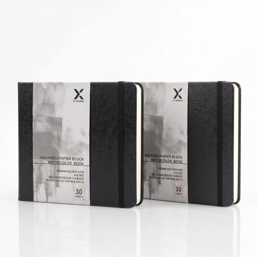 DynamiX Aquarellpapier Hardcover 2er Blockset, 30 Seiten pro Block,300g, Säurefrei, Künstlerqualität, Aquarellblock ideal für Aquarell, Tusche, Acryl, Gouache (2 x Klein (14,5 x 9,5 cm)