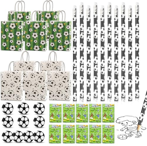 Unvtap 40 Stück Fußball Mitgebsel Jungen Geburtstag Fußball Set 10 Fußball Bleistifte 10 Fußball Radiergummi 10 Geschenktüten Fußball 10 Fußball Partyspiel, für Schreibwaren Gastgeschenke